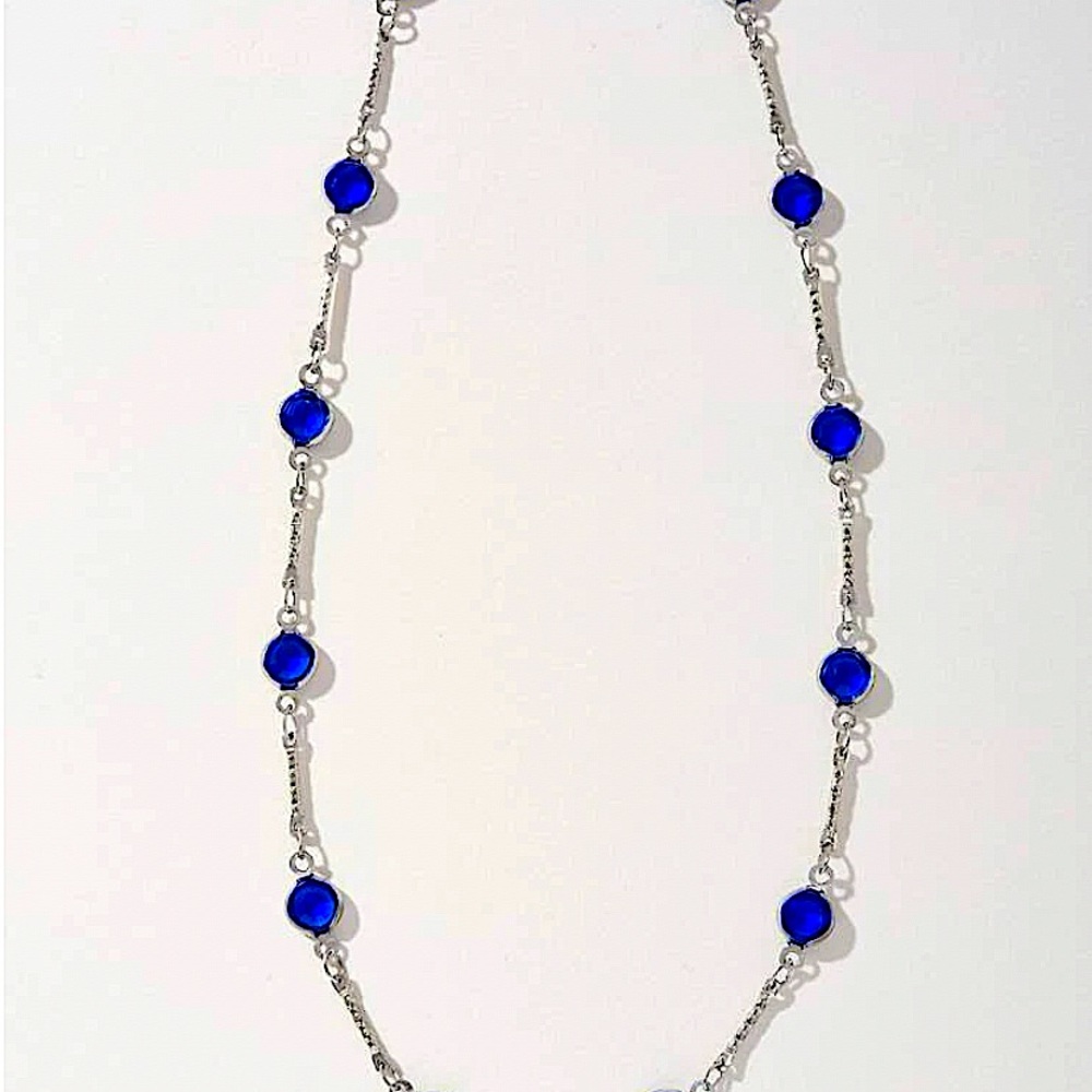 Sterling Silver Blue Sapphire Zircon Choker Necklace - Picture 5 of 5